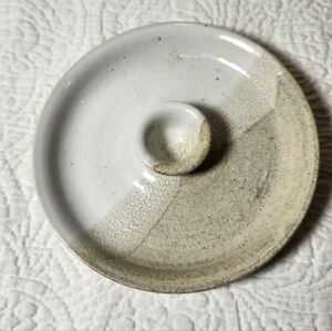 Stoneware Glazed White and Tan Candleholder